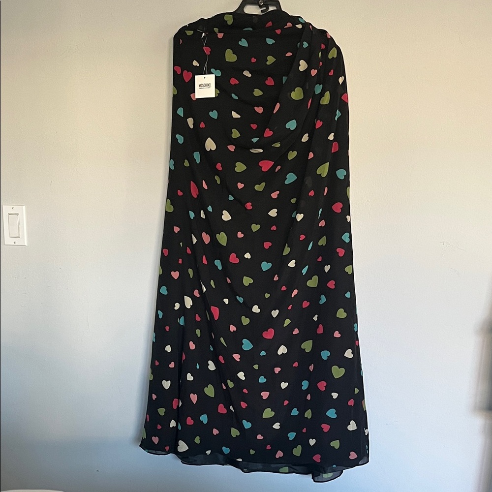 Moschino Black Skirt with Colorful Heart Motifs